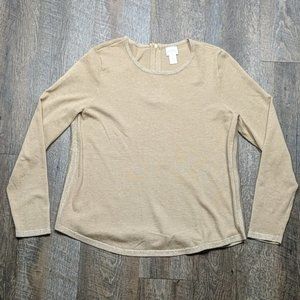 Chicos Sweater Top Gold Washed Accents Zip back